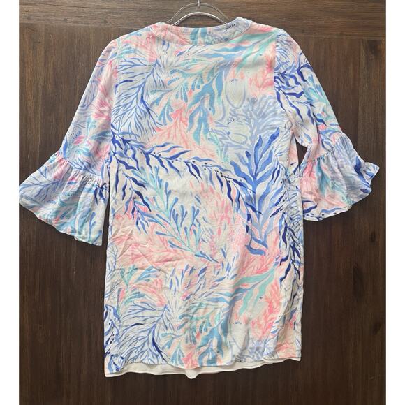 Lilly Pulitzer Elenora Silk Dress Kaleidoscope Coral Bell Sleeve S - Picture 3 of 10